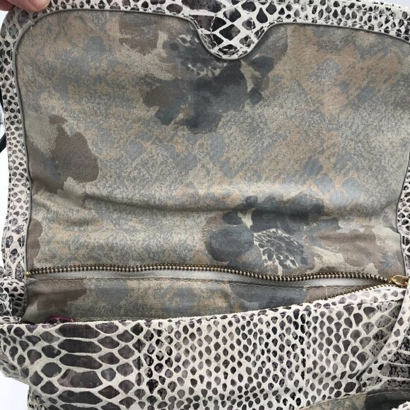 Elliott Lucca Gray Snakeskin Leather Style Pocket Double Handle Shoulder Bag - Picture 14 of 16